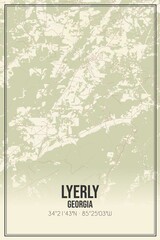 Retro US city map of Lyerly, Georgia. Vintage street map.