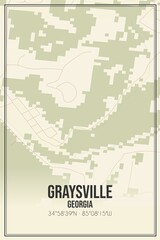 Retro US city map of Graysville, Georgia. Vintage street map.