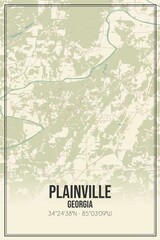 Retro US city map of Plainville, Georgia. Vintage street map.
