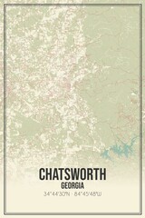 Retro US city map of Chatsworth, Georgia. Vintage street map.