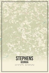 Retro US city map of Stephens, Georgia. Vintage street map.
