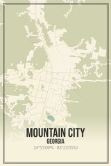 Retro US city map of Mountain City, Georgia. Vintage street map.