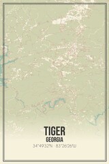 Retro US city map of Tiger, Georgia. Vintage street map.