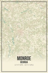 Retro US city map of Monroe, Georgia. Vintage street map.