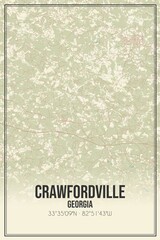 Retro US city map of Crawfordville, Georgia. Vintage street map.