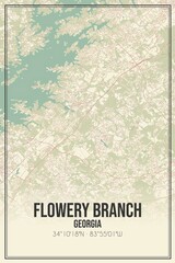 Retro US city map of Flowery Branch, Georgia. Vintage street map.