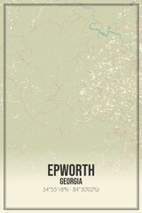 Retro US city map of Epworth, Georgia. Vintage street map.