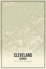 Retro US city map of Cleveland, Georgia. Vintage street map.