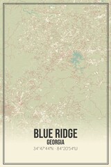 Retro US city map of Blue Ridge, Georgia. Vintage street map. - obrazy, fototapety, plakaty