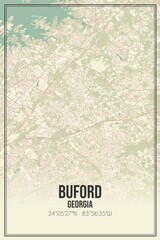Retro US city map of Buford, Georgia. Vintage street map.