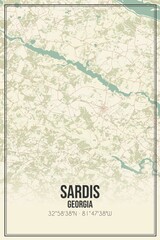Retro US city map of Sardis, Georgia. Vintage street map.