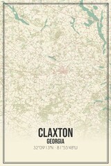 Retro US city map of Claxton, Georgia. Vintage street map.