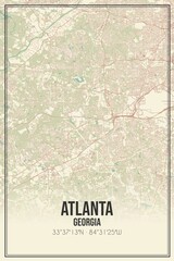 Retro US city map of Atlanta, Georgia. Vintage street map.