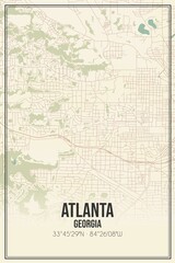 Fototapeta premium Retro US city map of Atlanta, Georgia. Vintage street map.