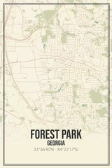Fototapeta na wymiar Retro US city map of Forest Park, Georgia. Vintage street map.