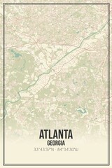 Retro US city map of Atlanta, Georgia. Vintage street map.