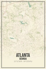 Fototapeta premium Retro US city map of Atlanta, Georgia. Vintage street map.