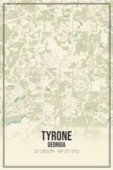 Retro US city map of Tyrone, Georgia. Vintage street map.