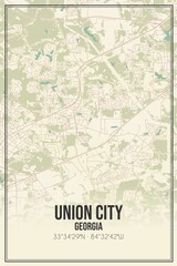 Retro US city map of Union City, Georgia. Vintage street map.