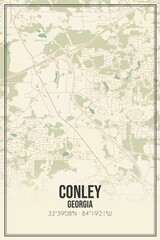 Retro US city map of Conley, Georgia. Vintage street map.