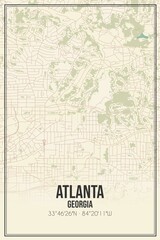 Fototapeta na wymiar Retro US city map of Atlanta, Georgia. Vintage street map.