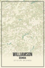 Retro US city map of Williamson, Georgia. Vintage street map.