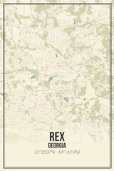 Retro US city map of Rex, Georgia. Vintage street map.
