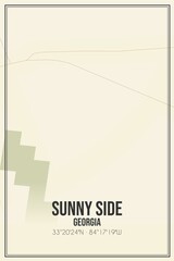Retro US city map of Sunny Side, Georgia. Vintage street map.