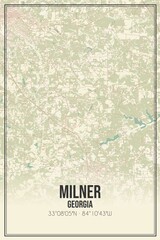 Retro US city map of Milner, Georgia. Vintage street map.