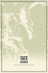 Retro US city map of Tate, Georgia. Vintage street map.