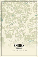 Retro US city map of Brooks, Georgia. Vintage street map.
