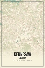 Retro US city map of Kennesaw, Georgia. Vintage street map.