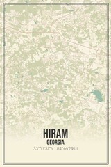 Retro US city map of Hiram, Georgia. Vintage street map.