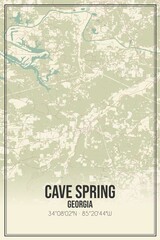 Retro US city map of Cave Spring, Georgia. Vintage street map.