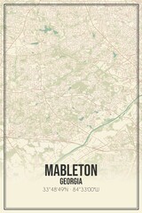 Retro US city map of Mableton, Georgia. Vintage street map.