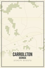 Retro US city map of Carrollton, Georgia. Vintage street map.