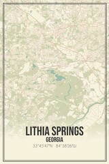 Retro US city map of Lithia Springs, Georgia. Vintage street map.