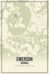 Retro US city map of Emerson, Georgia. Vintage street map.
