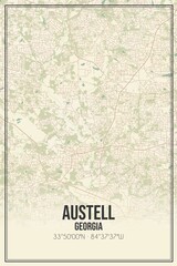 Retro US city map of Austell, Georgia. Vintage street map.