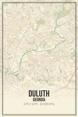 Retro US city map of Duluth, Georgia. Vintage street map.