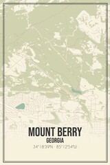 Retro US city map of Mount Berry, Georgia. Vintage street map.