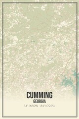 Retro US city map of Cumming, Georgia. Vintage street map.