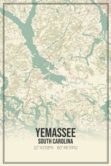 Retro US city map of Yemassee, South Carolina. Vintage street map.