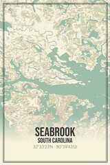 Retro US city map of Seabrook, South Carolina. Vintage street map.