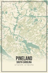 Retro US city map of Pineland, South Carolina. Vintage street map.