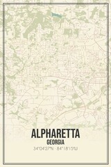 Retro US city map of Alpharetta, Georgia. Vintage street map.