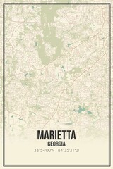 Retro US city map of Marietta, Georgia. Vintage street map.