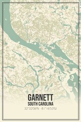 Retro US city map of Garnett, South Carolina. Vintage street map.
