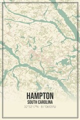 Retro US city map of Hampton, South Carolina. Vintage street map.