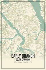 Retro US city map of Early Branch, South Carolina. Vintage street map.